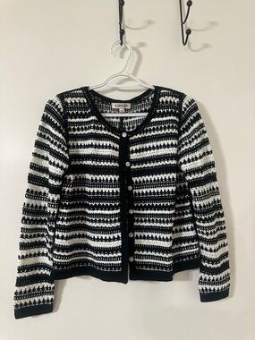 Nanette Lepore Black and White Striped Crochet Cardigan